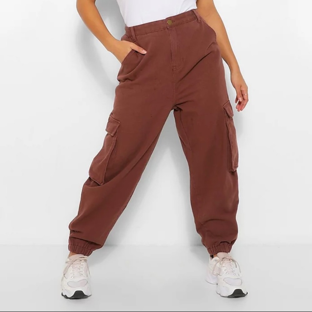BooHoo Plus Chocolate Denim - Cargo Jean - US 14 - NWT